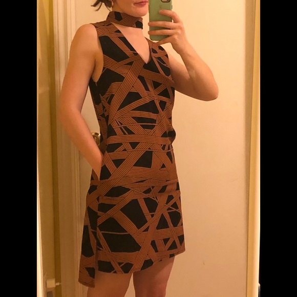 Orange/brown and navy dress - Picture 1 of 2